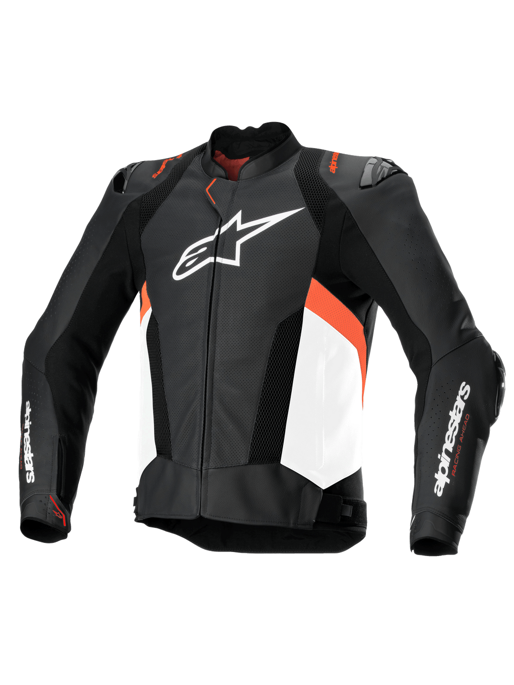 Alpinestars Veste En Cuir Missile V3 Airflow, veste de moto racing pour homme, noire, blanche et rouge fluo, en cuir perforé, certifiée CE