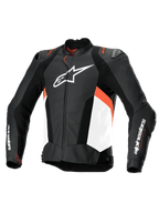 Alpinestars Veste En Cuir Missile V3 Airflow, veste de moto racing pour homme, noire, blanche et rouge fluo, en cuir perforé, certifiée CE