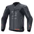 Veste en cuir Alpinestars GP Plus R V4 Rideknit, noir, veste de moto de course professionnelle, logo étoile ton sur ton sur la poitrine, accents Rideknit rouges aux poignets et à l'ourlet inférieur, panneaux de ventilation perforés, sliders d'épaule DFS, construction en cuir premium avec technologie RIDEKNIT intégrée
