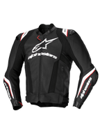 Alpinestars Veste En Cuir Missile V3 Ignition, veste de moto racing pour homme, noire et blanche avec des accents rouges, certifiée CE Classe AA, construction en cuir bovin premium