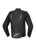 Alpinestars Dusk, veste de moto racing pour homme, noire et blanche, en cuir de bovin, compatible Tech-Air, vue de dos