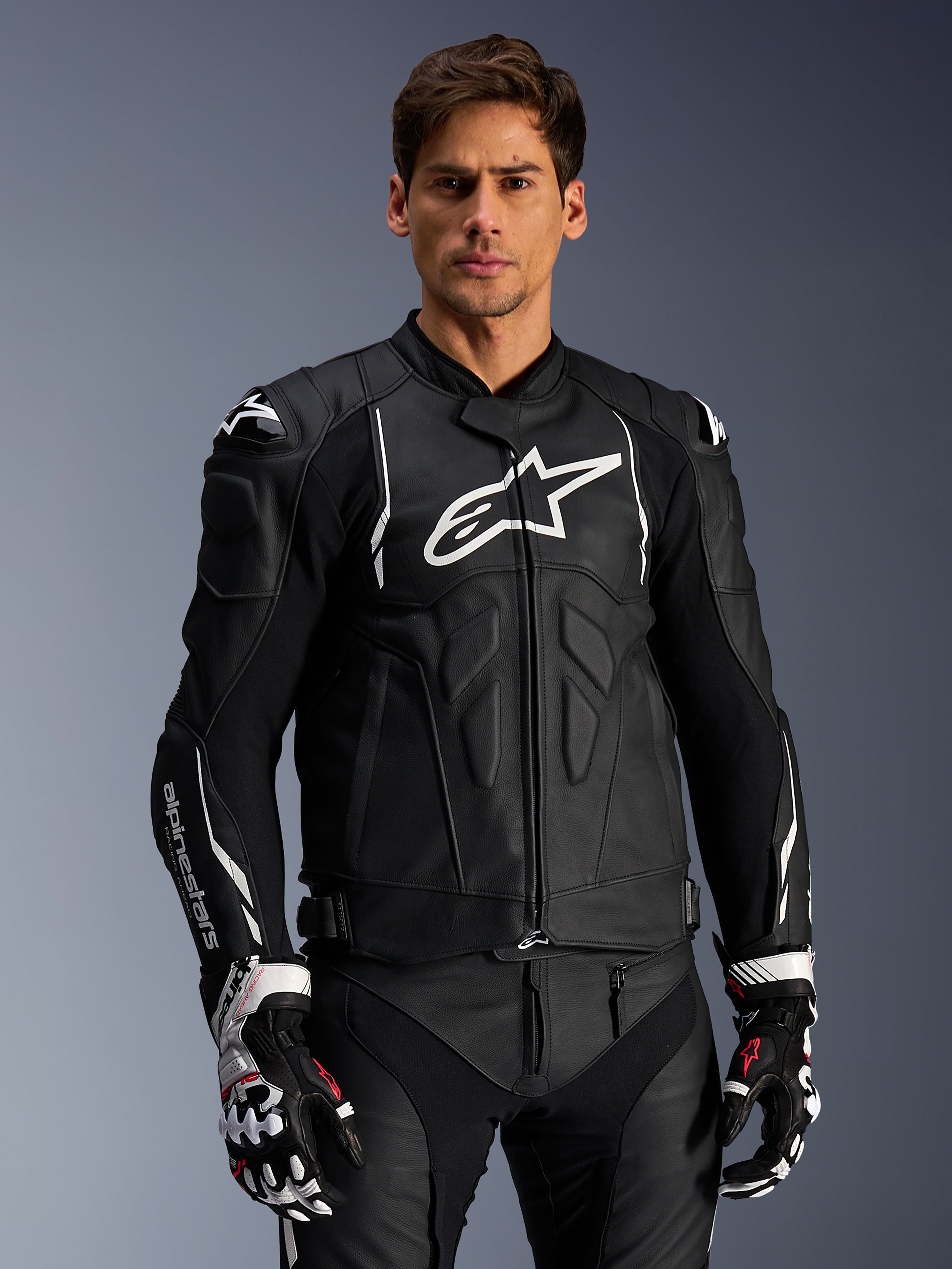 Alpinestars Veste en cuir Dusk, veste de moto noire et blanche pour homme, construction en cuir, Tech-Air Ready.