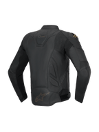 Alpinestars Veste En Cuir Dusk, veste de moto sport noire pour homme en cuir de bovin, vue de dos avec panneaux extensibles.