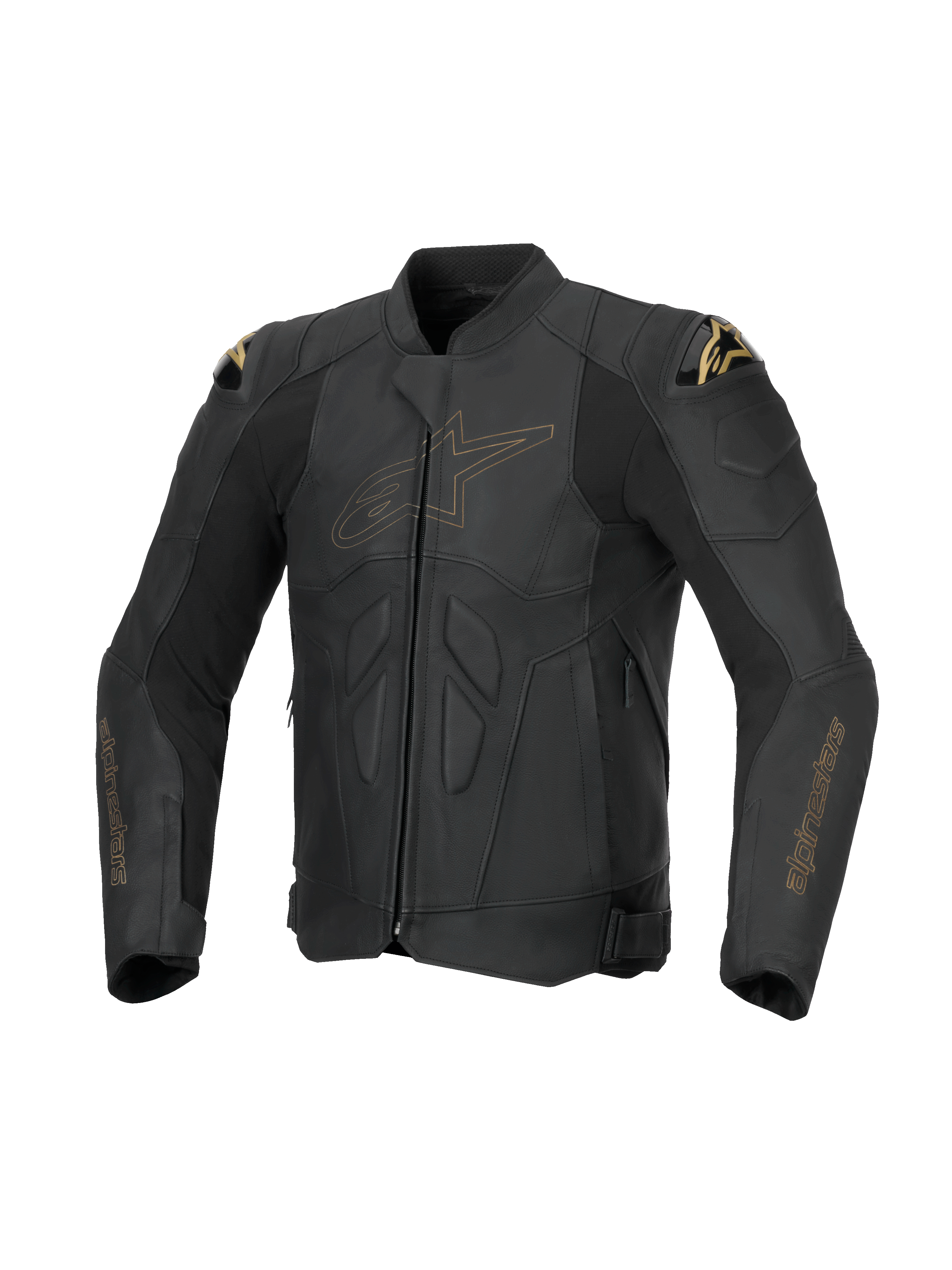 Alpinestars veste en cuir Dusk, blouson moto pour homme, noir et or laser, cuir bovin, protections DFS, certifié CE