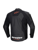 Alpinestars Veste En Cuir Faster V3, veste de moto sportive pour homme, vue de dos en noir et rouge fluo, en cuir premium avec empiècements extensibles et logo Alpinestars