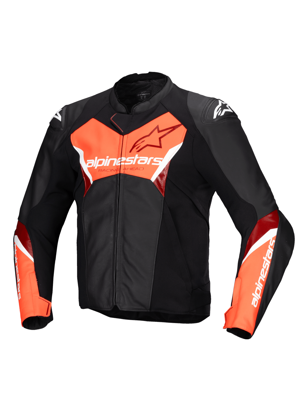 Alpinestars Veste En Cuir Faster V3, veste de moto racing pour homme, noire et rouge fluo, certifiée CE, en cuir premium avec protections d'épaules