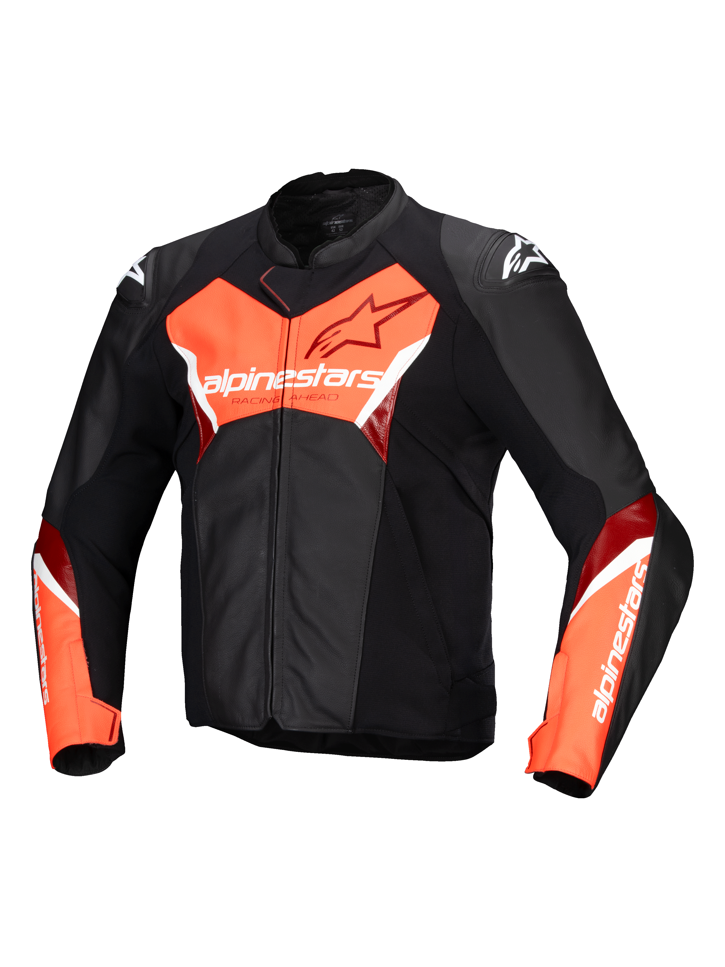 Alpinestars Veste En Cuir Faster V3, veste de moto racing pour homme, noire et rouge fluo, certifiée CE, en cuir premium avec protections d'épaules