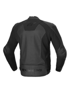 Alpinestars Faster V3 Leather Jacket, men's sport riding jacket, back view in Black, CE certified AA class with advanced HRSF stretch panels and ergonomic design