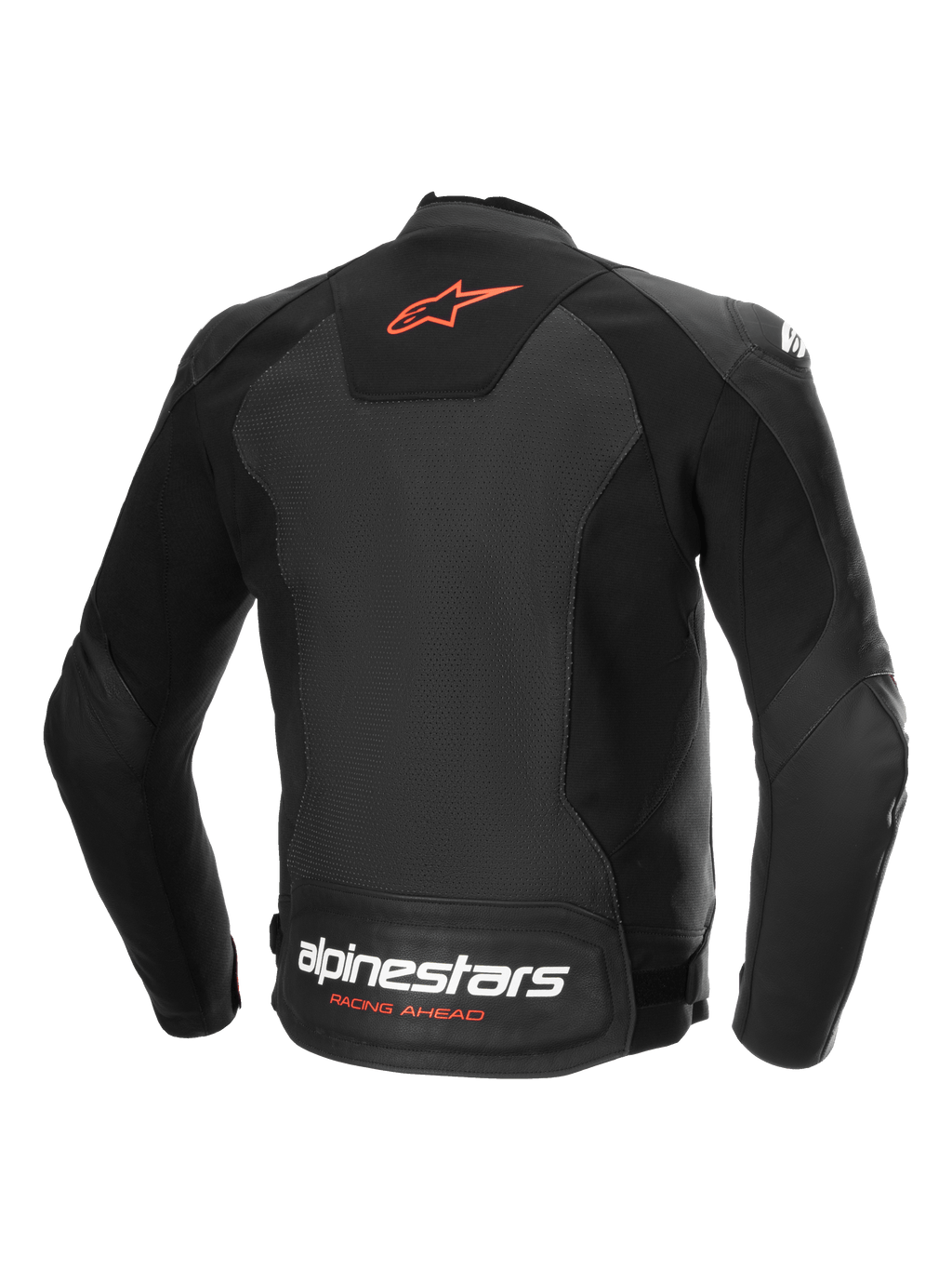Alpinestars Veste En Cuir Faster V3 Airflow, veste de moto sportive, vue de dos, noire et rouge, en cuir perforé avec empiècements extensibles