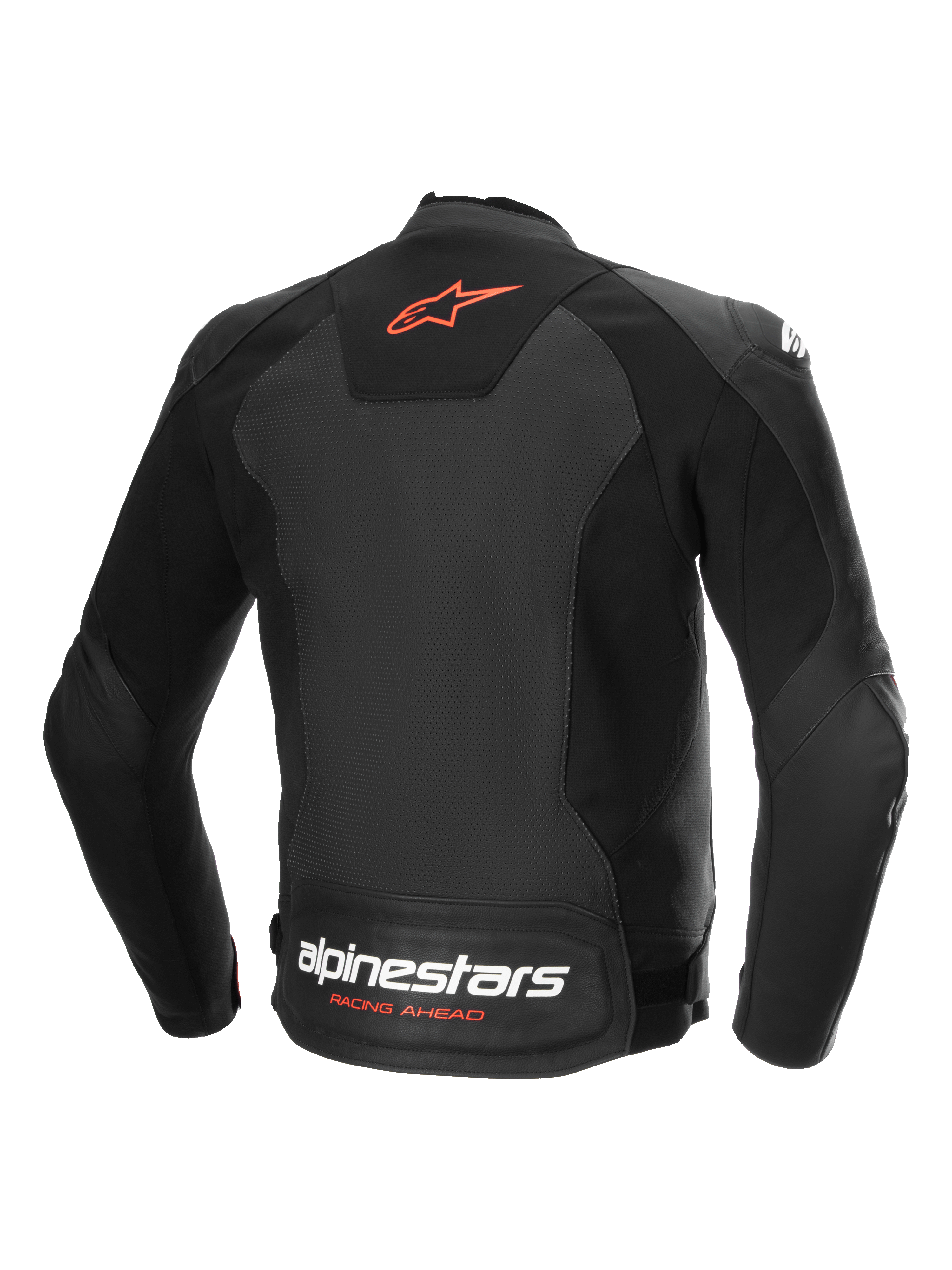 Alpinestars Veste En Cuir Faster V3 Airflow, veste de moto sportive, vue de dos, noire et rouge, en cuir perforé avec empiècements extensibles