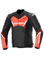 Veste en cuir Alpinestars Faster V3 Airflow, veste de moto sportive pour homme, noire et rouge fluo, en cuir perforé de première qualité, certifiée CE