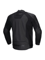 Alpinestars Veste En Cuir Faster V3 Airflow, blouson de moto pour homme, noir, certifié CE avec cuir perforé et empiècements extensibles, vue de dos montrant les inserts stretch et le logo de la marque