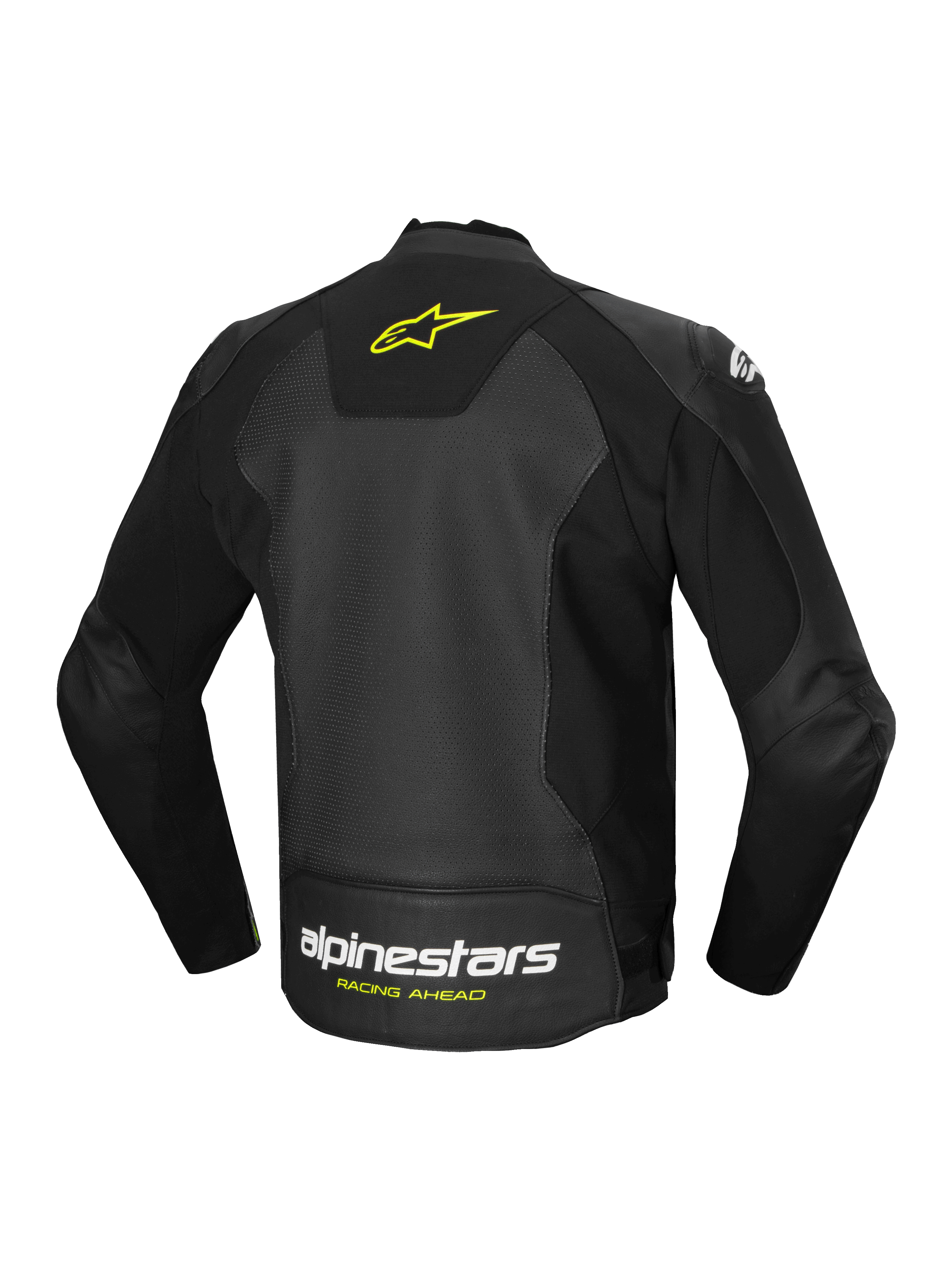 Alpinestars Veste En Cuir Faster V3 Airflow, veste de moto sportive pour homme, noire et jaune, construction en cuir perforé avec empiècements extensibles et logo au dos