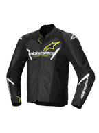 Alpinestars Veste En Cuir Faster V3 Airflow, veste de moto sportive pour homme, noire, blanche et jaune fluo, construction perforée avec protections d'épaules et certifiée CE