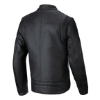 Blouson en cuir Alpinestars Dyno, noir, vue arrière, veste de moto d'inspiration classique en cuir de bovin de première qualité, dotée de panneaux extensibles en accordéon aux épaules et d'une couture centrale verticale épurée.