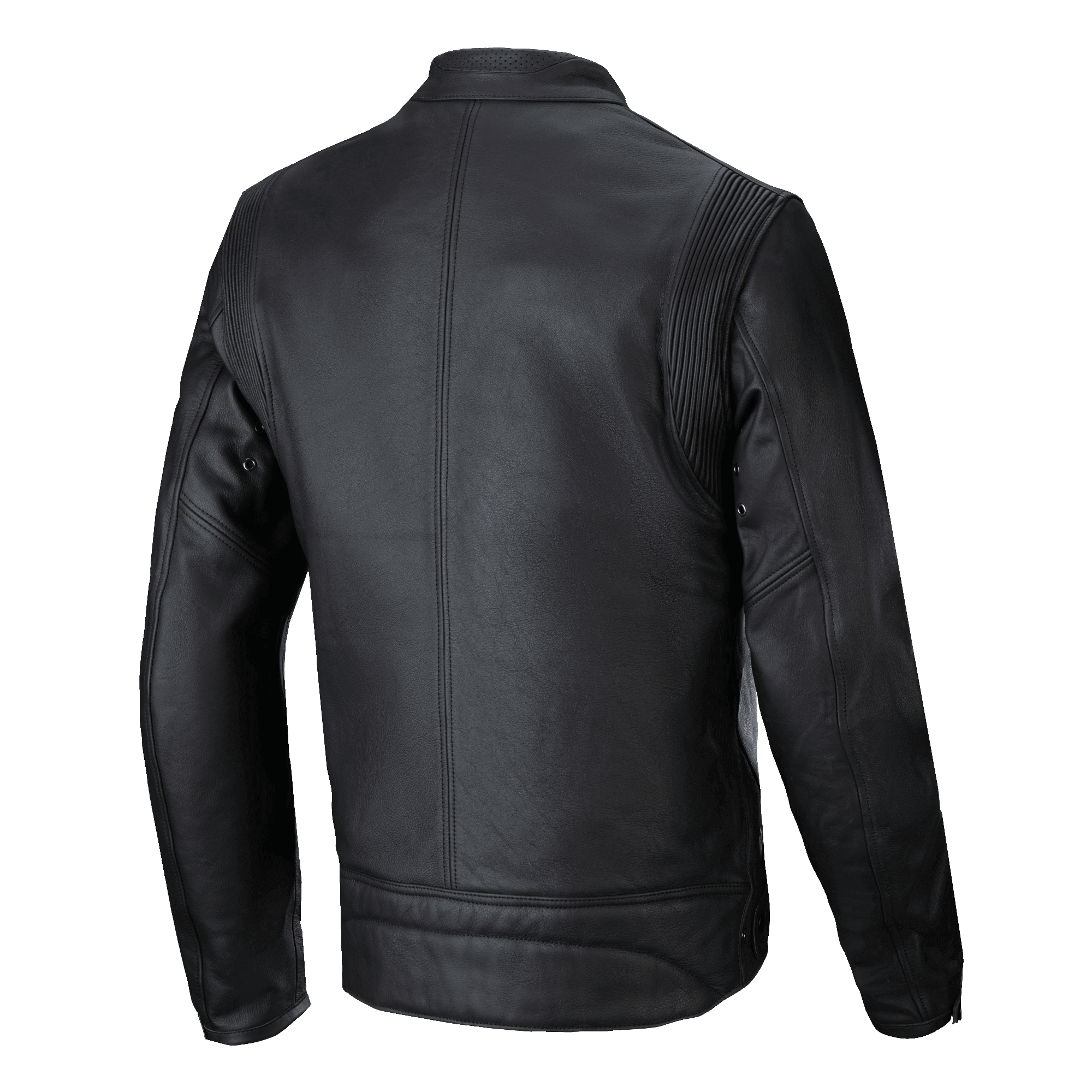 Blouson en cuir Alpinestars Dyno, noir, vue arrière, veste de moto d'inspiration classique en cuir de bovin de première qualité, dotée de panneaux extensibles en accordéon aux épaules et d'une couture centrale verticale épurée.