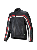 Veste en cuir Dyno Alpinestars, blouson de moto noir en cuir de bovin avec bandes rouges et écrues, compatible Tech-Air.