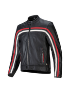 Veste en cuir Dyno Alpinestars, blouson de moto noir en cuir de bovin avec bandes rouges et écrues, compatible Tech-Air.