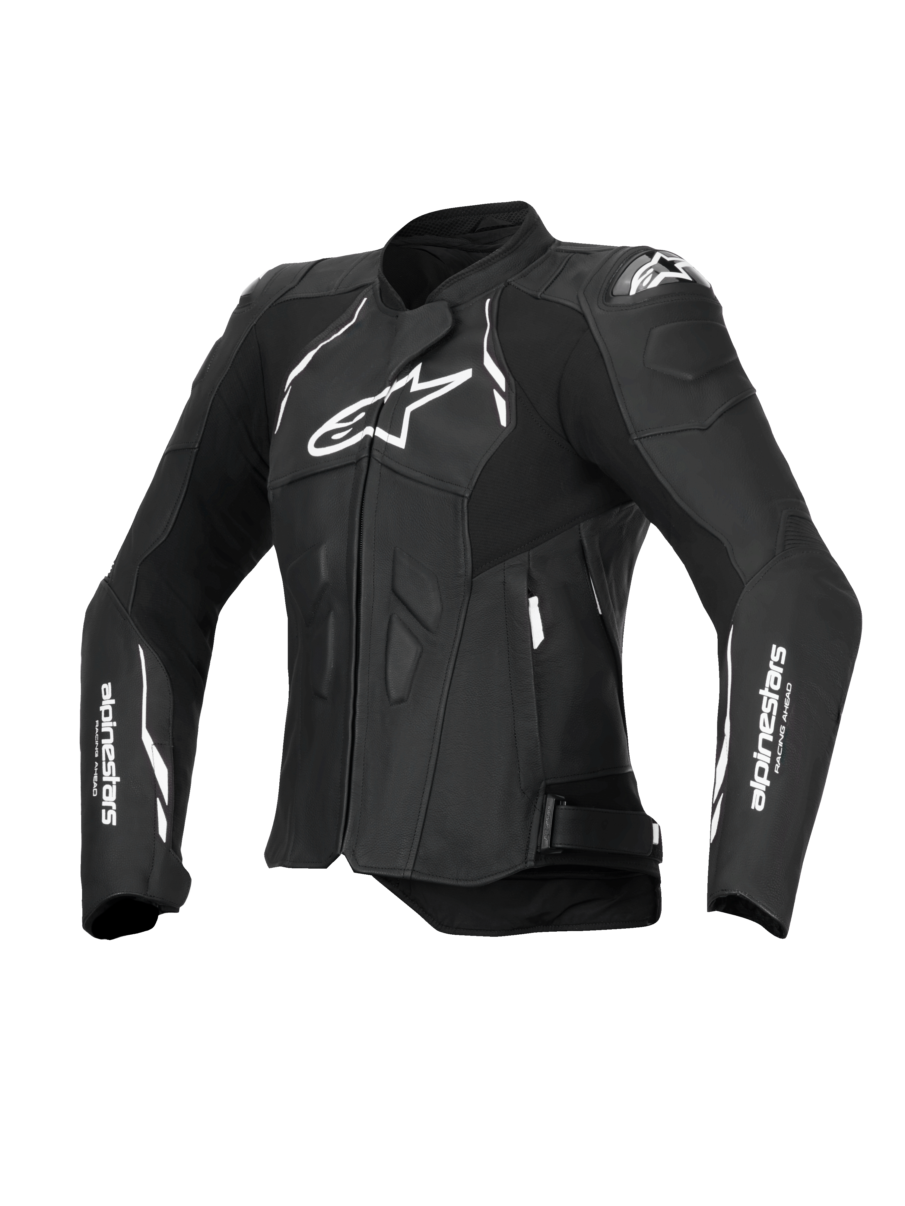Alpinestars Veste En Cuir Stella Dusk, blouson de moto racing pour femme, noire et blanche, certifiée CE avec protections d’épaules DFS