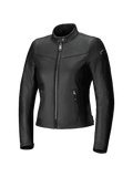 Alpinestars Tory, blouson de moto urbain en cuir pour femme, noir, coupe ajustée avec fermeture éclair avant métallique couleur canon de fusil, poches latérales zippées verticales et col en cuir perforé, finition en cuir de bovin lisse