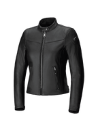 Alpinestars Tory, blouson de moto urbain en cuir pour femme, noir, coupe ajustée avec fermeture éclair avant métallique couleur canon de fusil, poches latérales zippées verticales et col en cuir perforé, finition en cuir de bovin lisse