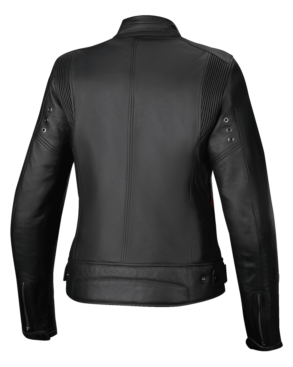 Alpinestars Veste En Cuir Stella Dyno, veste de moto urbaine pour femme, vue de dos, noire avec accents rouges, construction en cuir de bovin premium
