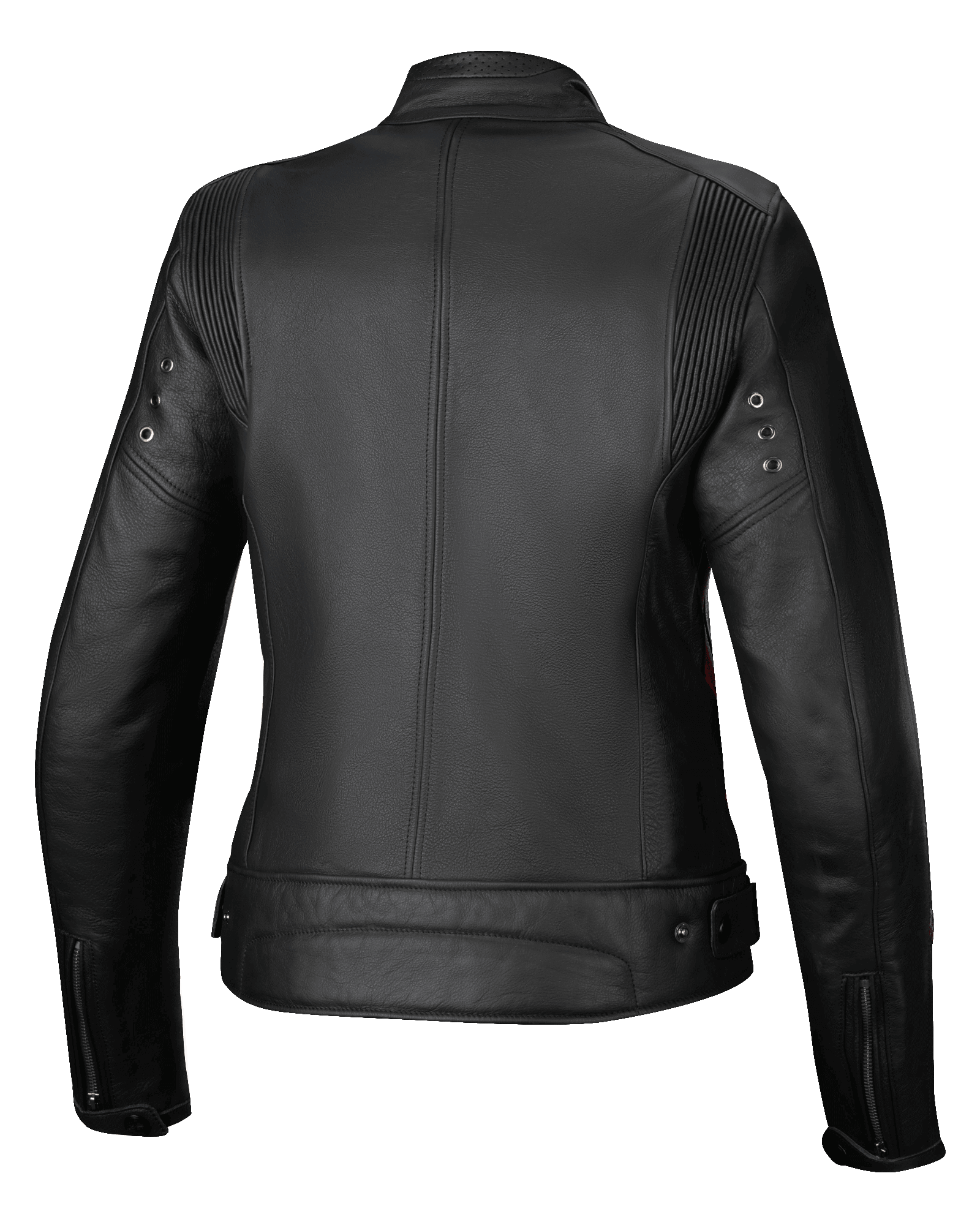 Alpinestars Veste En Cuir Stella Dyno, veste de moto urbaine pour femme, vue de dos, noire avec accents rouges, construction en cuir de bovin premium
