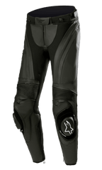 Alpinestars Stella Missile V3, pantalon de course de moto en cuir pour femme, noir, doté de cuir haut de gamme avec panneaux extensibles en accordéon, sliders de genoux remplaçables avec logo Alpinestars blanc et design ergonomique préformé
