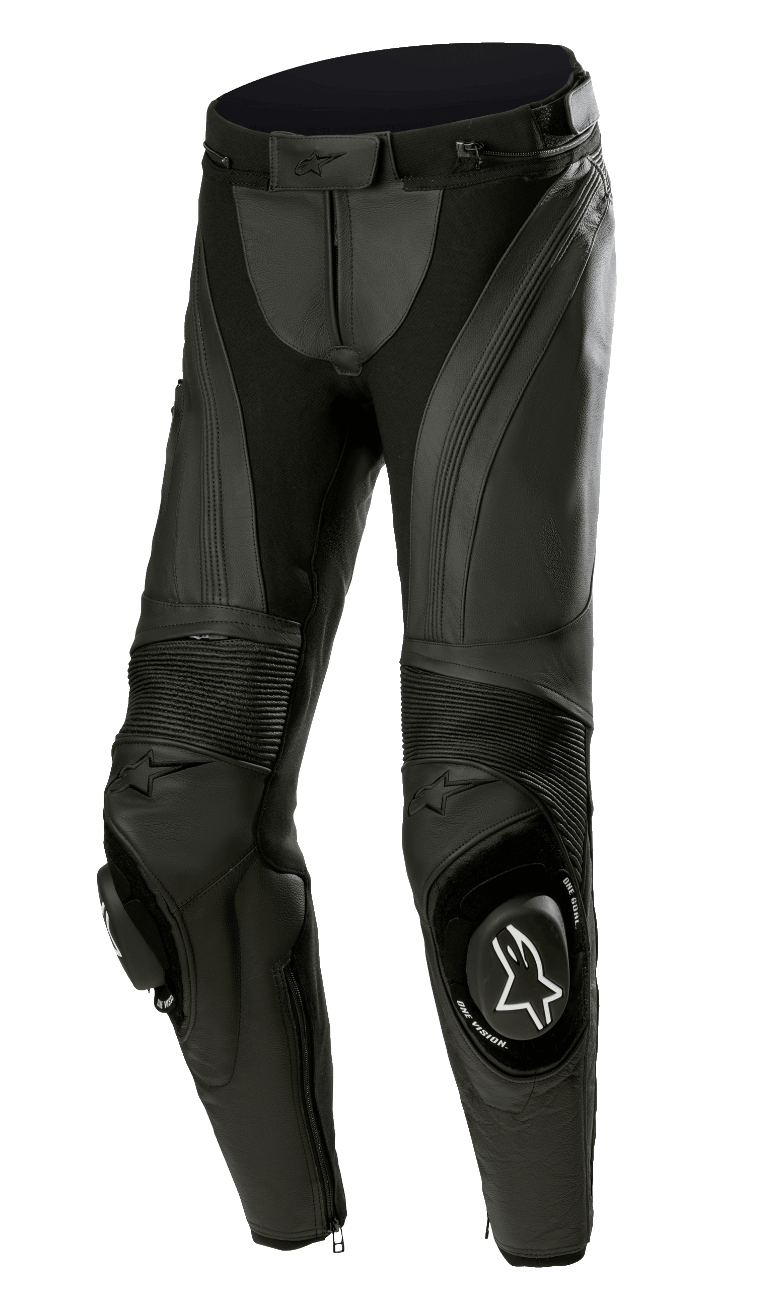 Alpinestars Stella Missile V3, pantalon de course de moto en cuir pour femme, noir, doté de cuir haut de gamme avec panneaux extensibles en accordéon, sliders de genoux remplaçables avec logo Alpinestars blanc et design ergonomique préformé