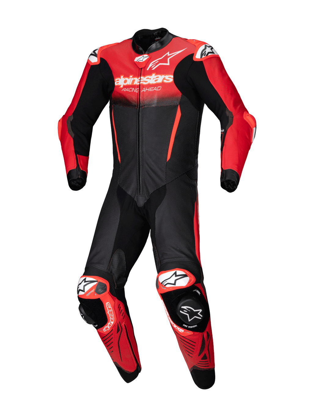 Combinaison en cuir Alpinestars GP-R7 1 pièce, noire et rouge, certifiée CE AAA pour la course.