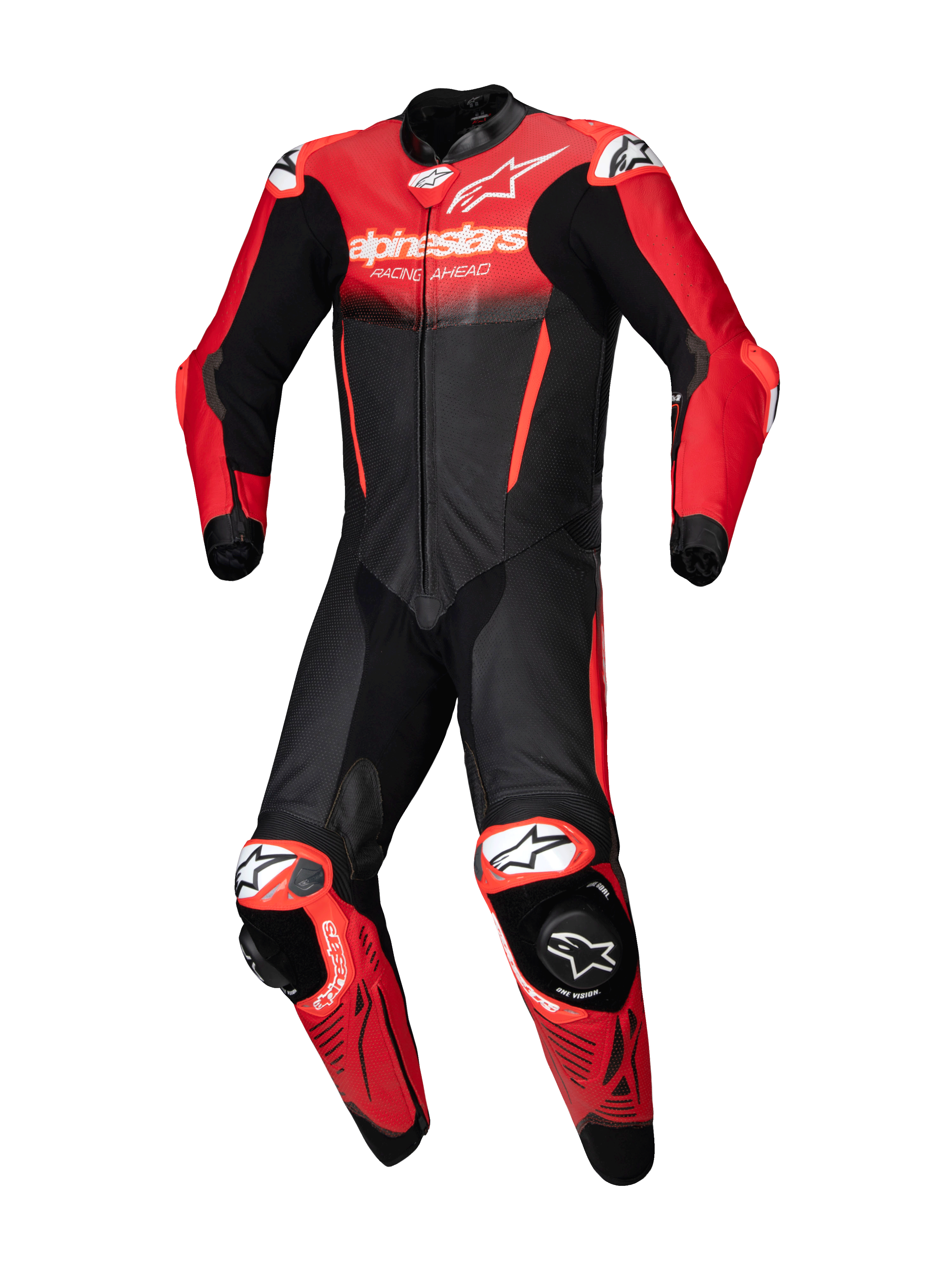 Combinaison en cuir Alpinestars GP-R7 1 pièce, noire et rouge, certifiée CE AAA pour la course.