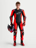Alpinestars Missile V 3 Leather Combinaison 1 Pc, combinaison en cuir pour homme, noire, rouge et violette, avec armure DFS intégrée et casque assorti