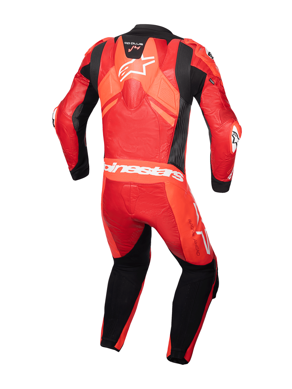 Alpinestars GP Plus V4 Sprint, combinaison en cuir 1 pièce, homme, rouge et noire, vue arrière avec bosse aérodynamique.