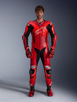 Alpinestars combinaison en cuir GP Plus V4 Sprint 1 pièce, tenue de course moto rouge et noire, prête pour Tech-Air.