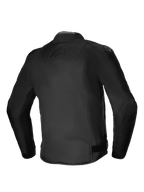 Alpinestars T-SP 1 V2 Waterproof Jacket, Textile Motorcycle Jacket, Black, rear view showcasing 3D sport silhouette, DFS Lite shoulder sliders, and subtle tonal branding on back, durable all-weather riding gear
