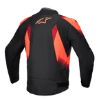 Veste Alpinestars T-SP 1 V2 Waterproof, vue arrière, Noir et Rouge Fluo, veste de moto en textile avec un logo Astars rouge imposant sur le haut du dos, graphismes sublimés et silhouette sportive ajustée