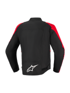 Veste imperméable Alpinestars T-SPS V2, veste de moto, noire avec accents rouges, vue de dos présentant un logo Alpinestars blanc en bas du dos, design textile coupe sport pour la conduite urbaine et routière