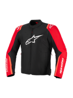Veste imperméable Alpinestars T-SPS V2, veste de moto en textile, noir et rouge fluo, avec logo étoile Alpinestars blanc sur la poitrine et marquage blanc sur les manches, coupe sportive au design inspiré de la course