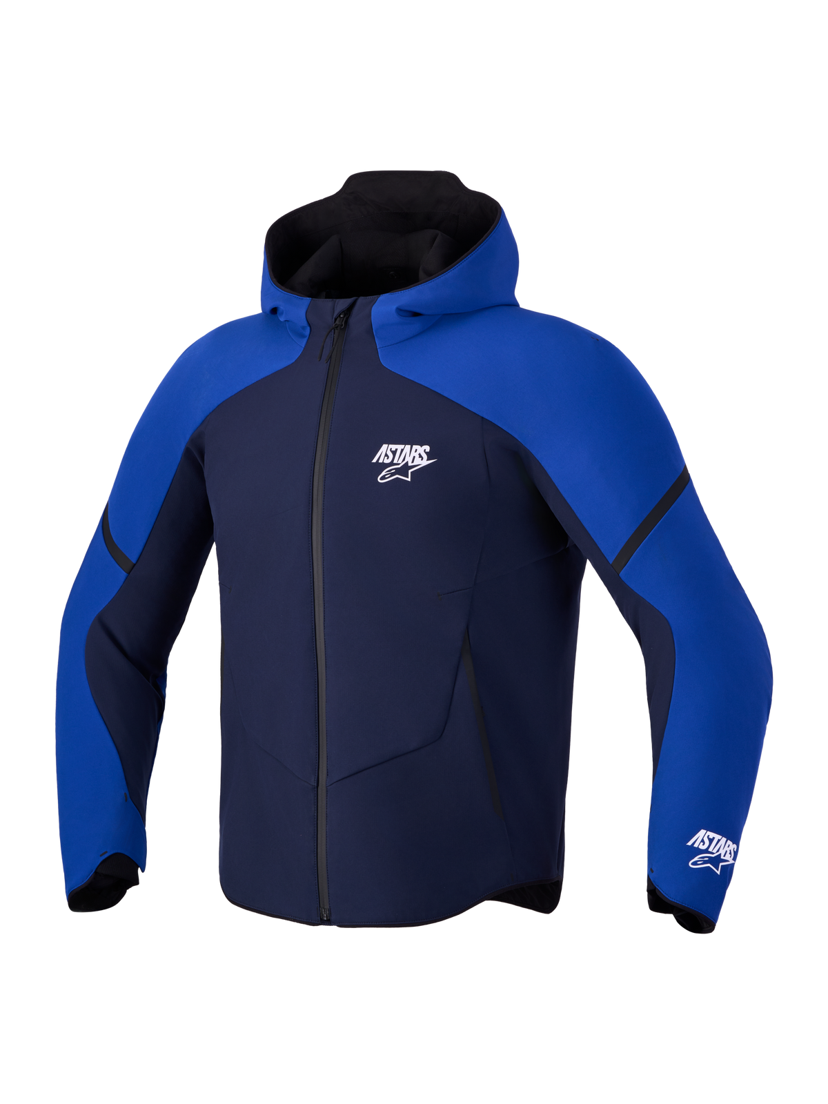 Alpinestars Aeroshell Wp veste, veste de moto sport softshell étanche avec capuche, bleu marine et bleu vif, certifiée CE