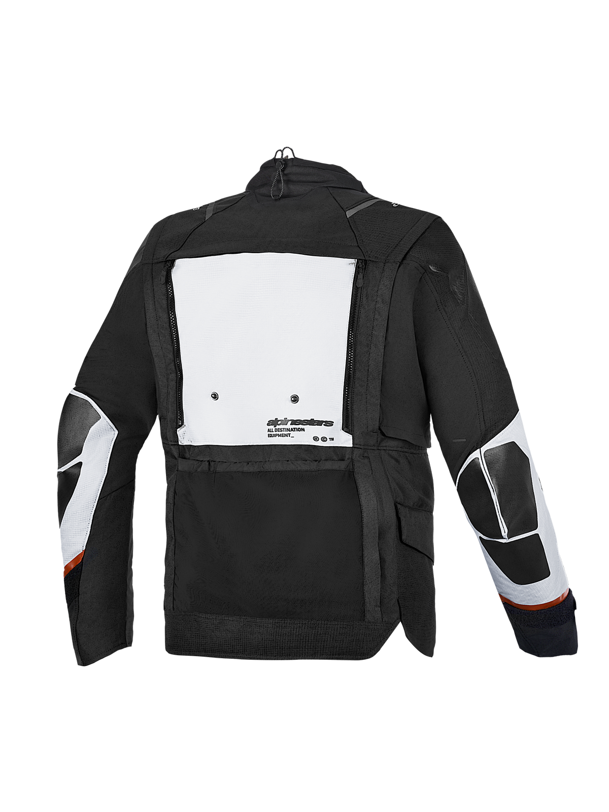 Alpinestars Harok V 2 Drystar, veste de moto adventure, vue de dos montrant une construction textile grise et blanche avec un grand compartiment utilitaire arrière