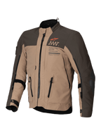 Alpinestars AMT-8 Stretch Drystar® XF Jacket, adventure touring motorcycle jacket in Dark Brown and Dark Khaki, CE certified AA class with stretch textile construction and ventilation