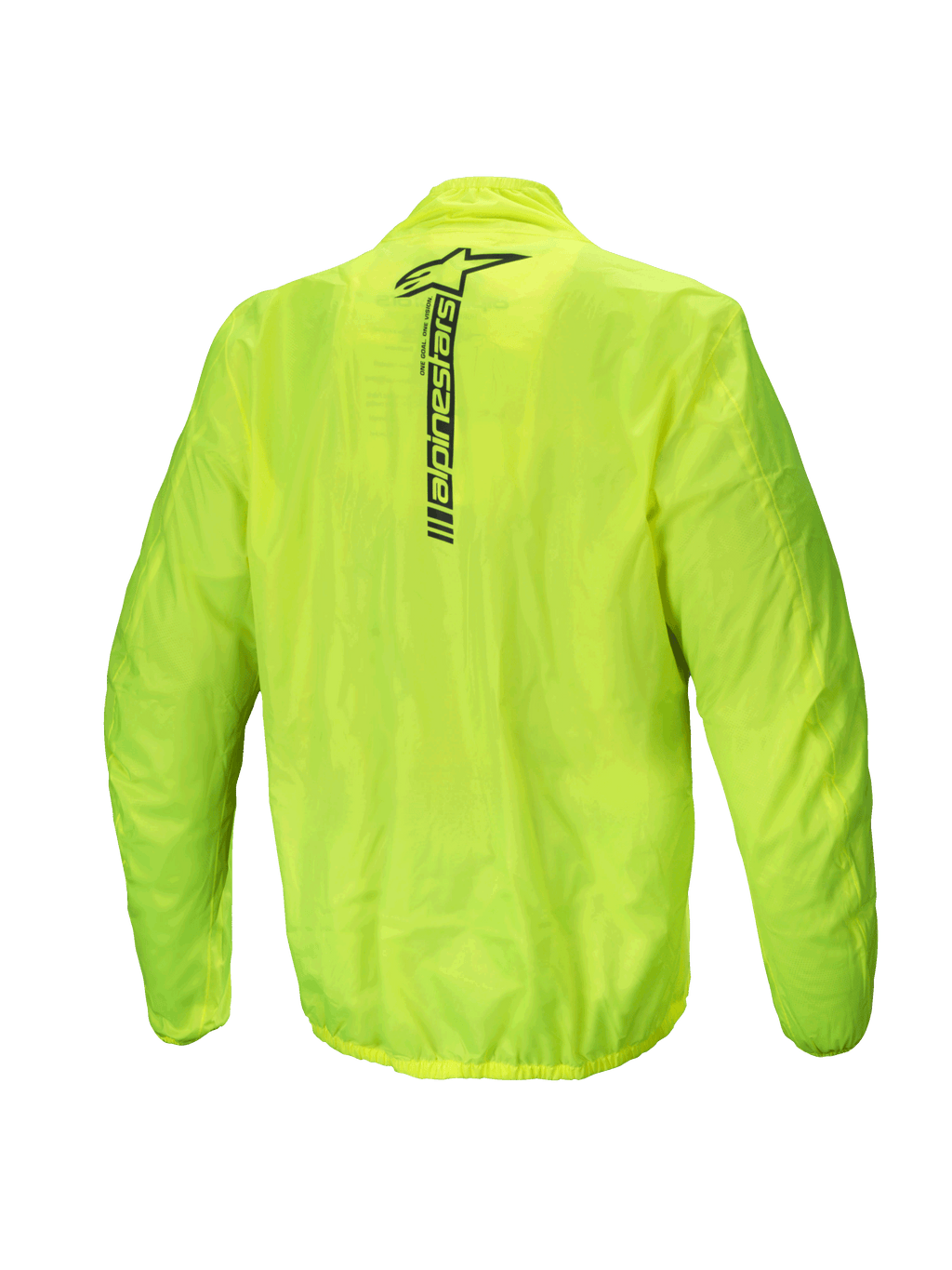 Alpinestars Hurricane Rain V2 Jacket, waterproof motorcycle rain jacket, men's, back view, Yellow Fluo, with reflective Alpinestars wordmark branding on the upper back