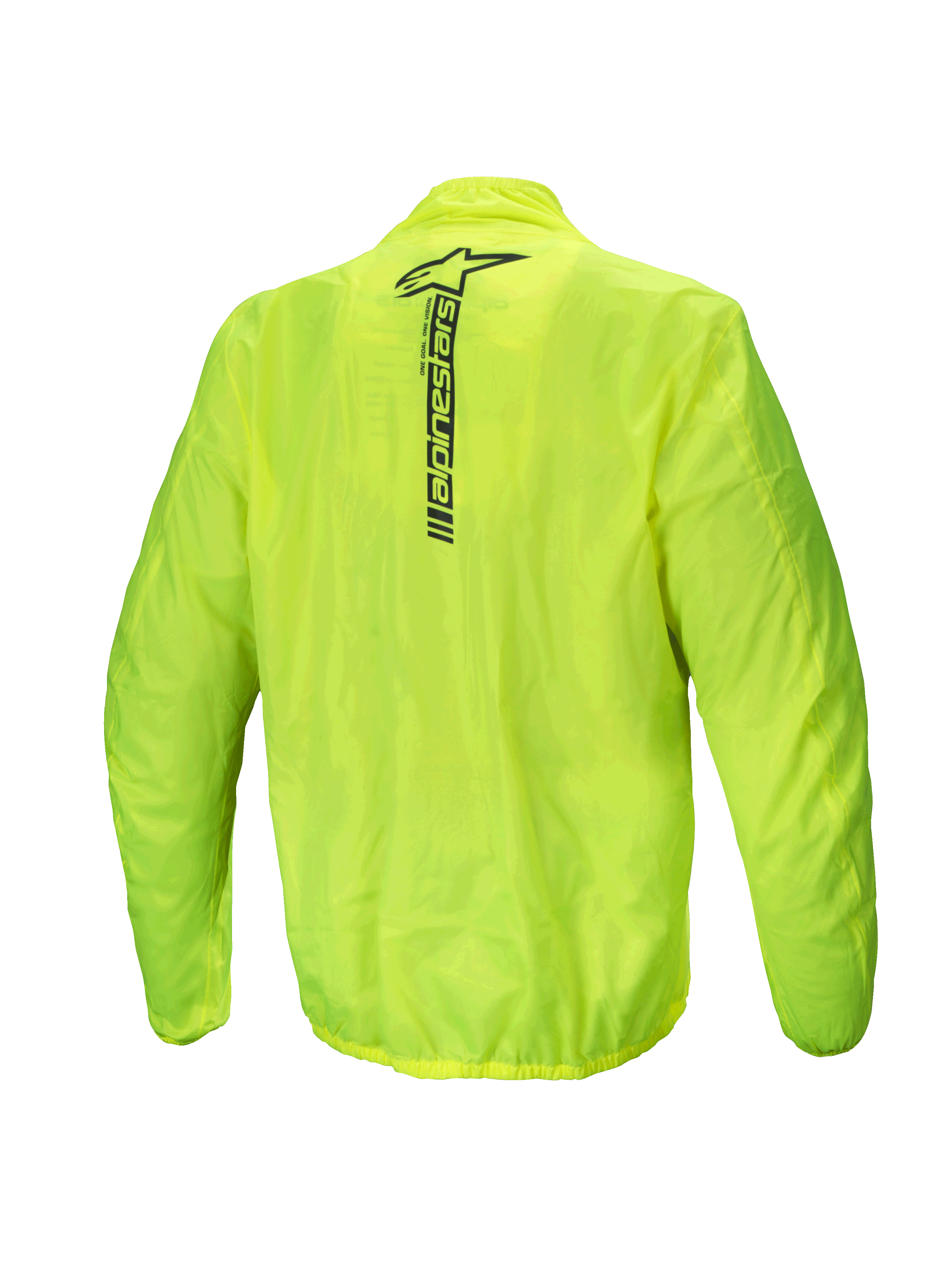 Alpinestars Hurricane Rain V2 Jacket, waterproof motorcycle rain jacket, men's, back view, Yellow Fluo, with reflective Alpinestars wordmark branding on the upper back