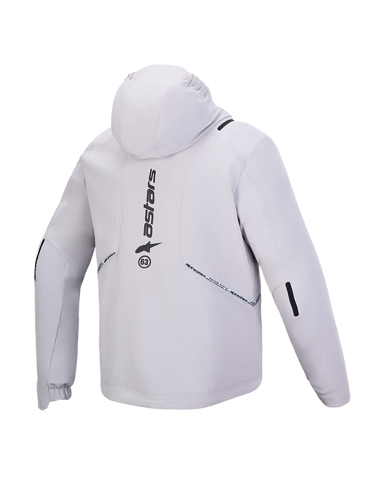 Alpinestars C 5 Drystar Veste, veste de moto imperméable avec capuche intégrée, vue de dos, gris clair et noir, softshell certifié CE classe A