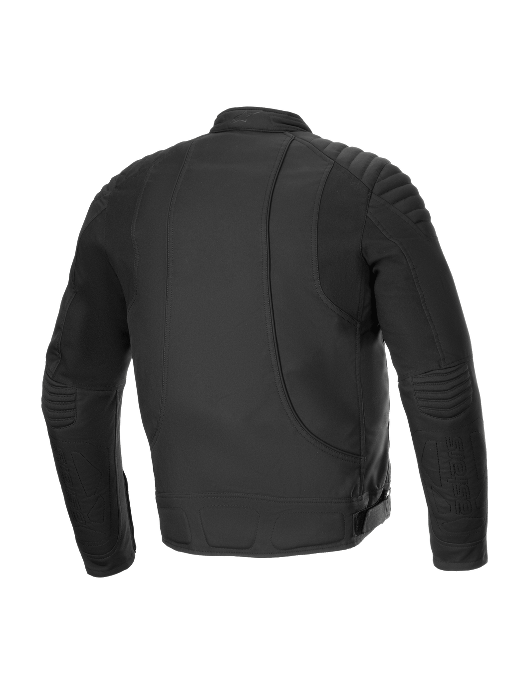 Alpinestars Veste Résistante À L’Eau Clayton, veste de moto urbaine pour homme, vue de dos, noire, avec détails matelassés sur les épaules et panneaux extensibles pour le confort