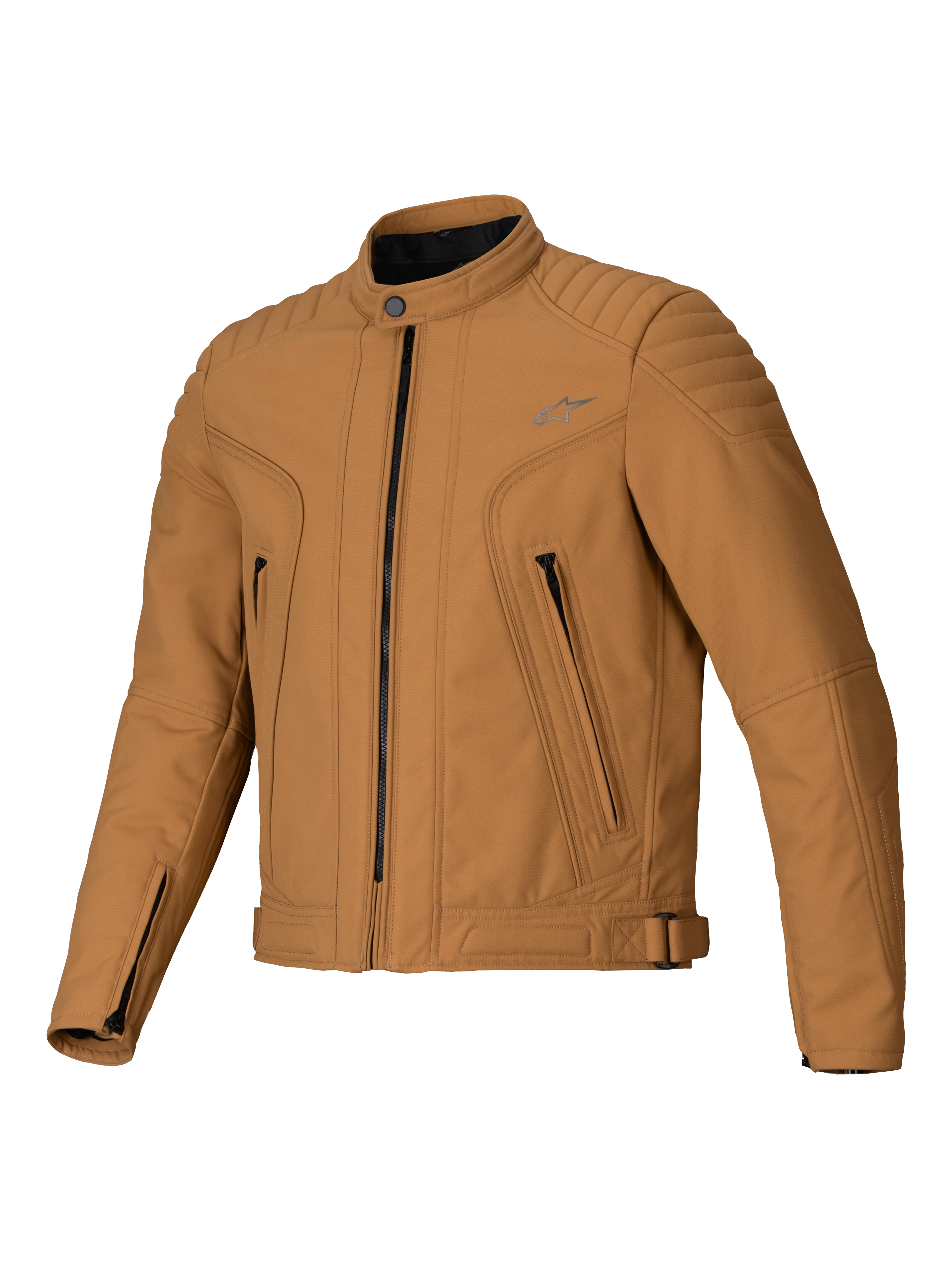 Veste Alpinestars Clayton WR, Utility Brown Light Gold, veste de moto en textile avec panneaux matelassés aux épaules et aux avant-bras, design urbain slim-fit avec poches zippées et finition déperlante.
