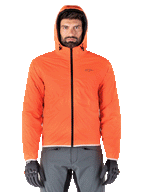 Veste Alpinestars Mohobbs Waterproof, blouson aviateur de moto rembourré, noir et orange fluo, design matelassé avec capuche anti-tempête, équipement de conduite inspiré du streetwear urbain