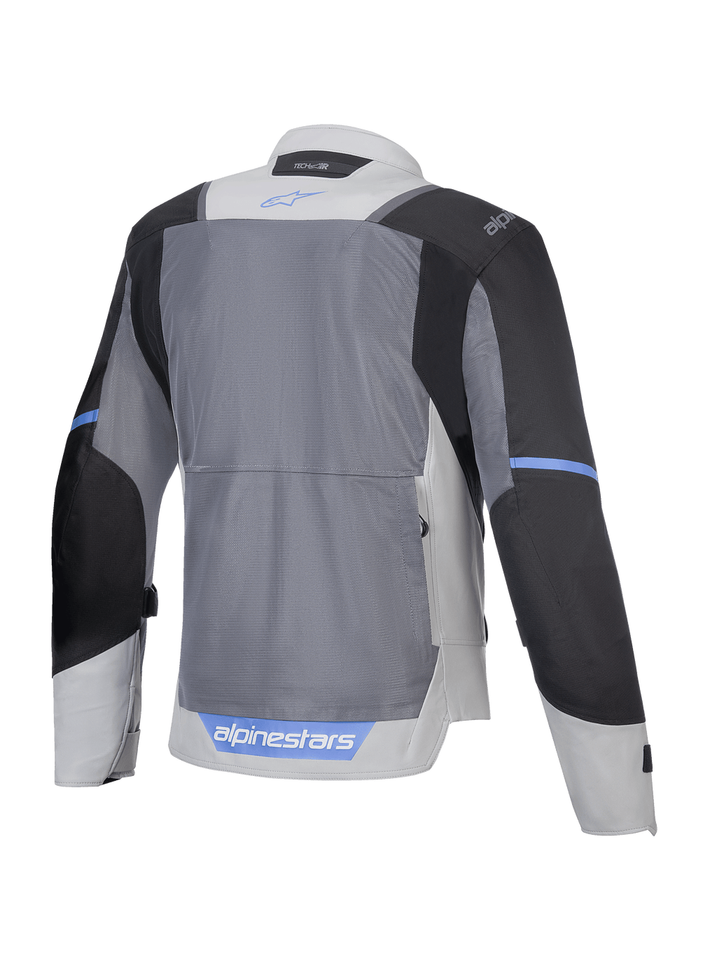 Alpinestars Veste Air ST-2, veste de moto touring, vue de dos montrant les panneaux en mesh respirant, gris glacier, gris foncé et noir, certifiée CE Classe AA, Tech-Air ready