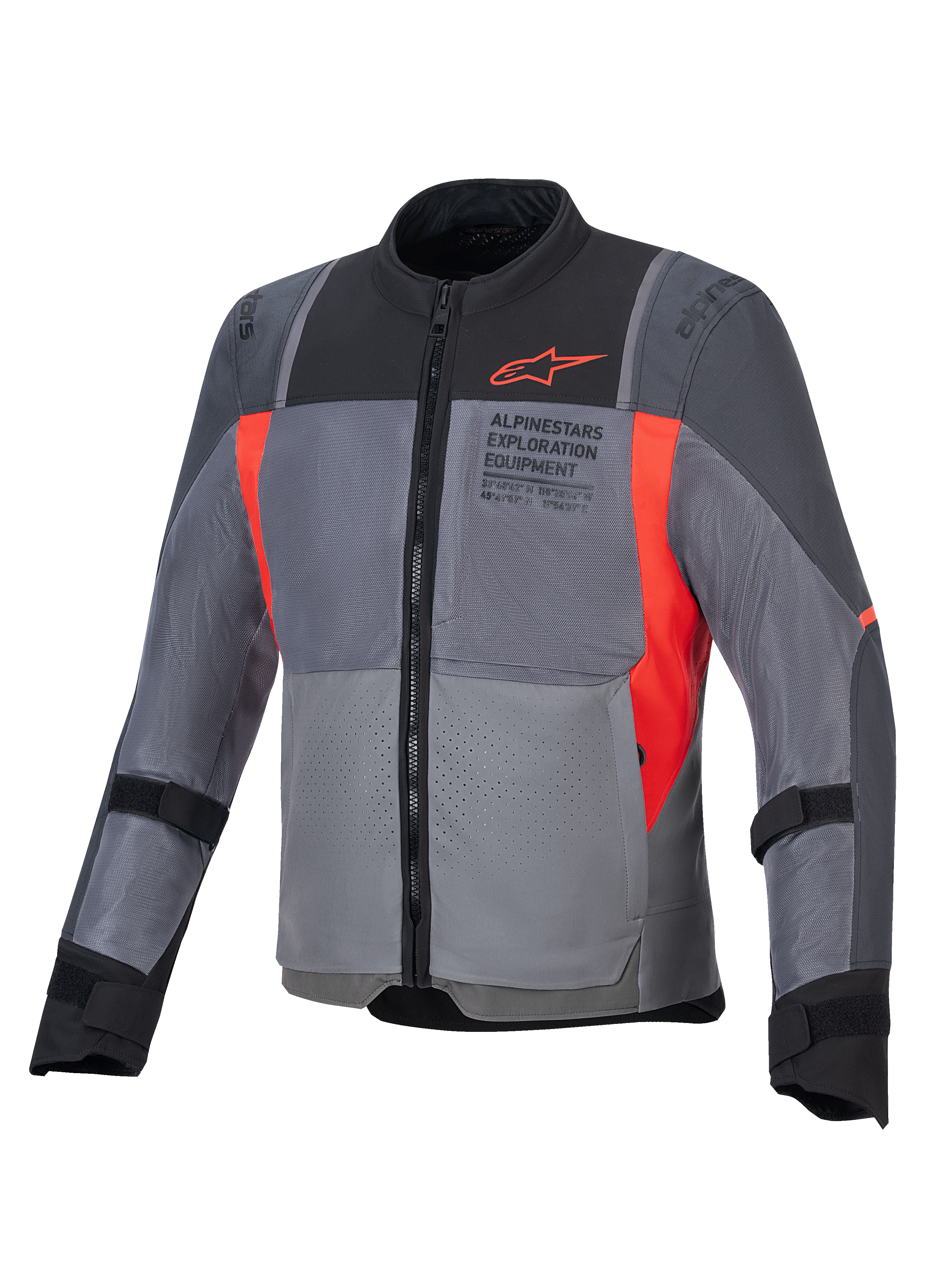 Alpinestars ST-2 Air Jacket, Men's Gray and Red Textile Motorcycle Touring Jacket with ventilated mesh and CE protection.