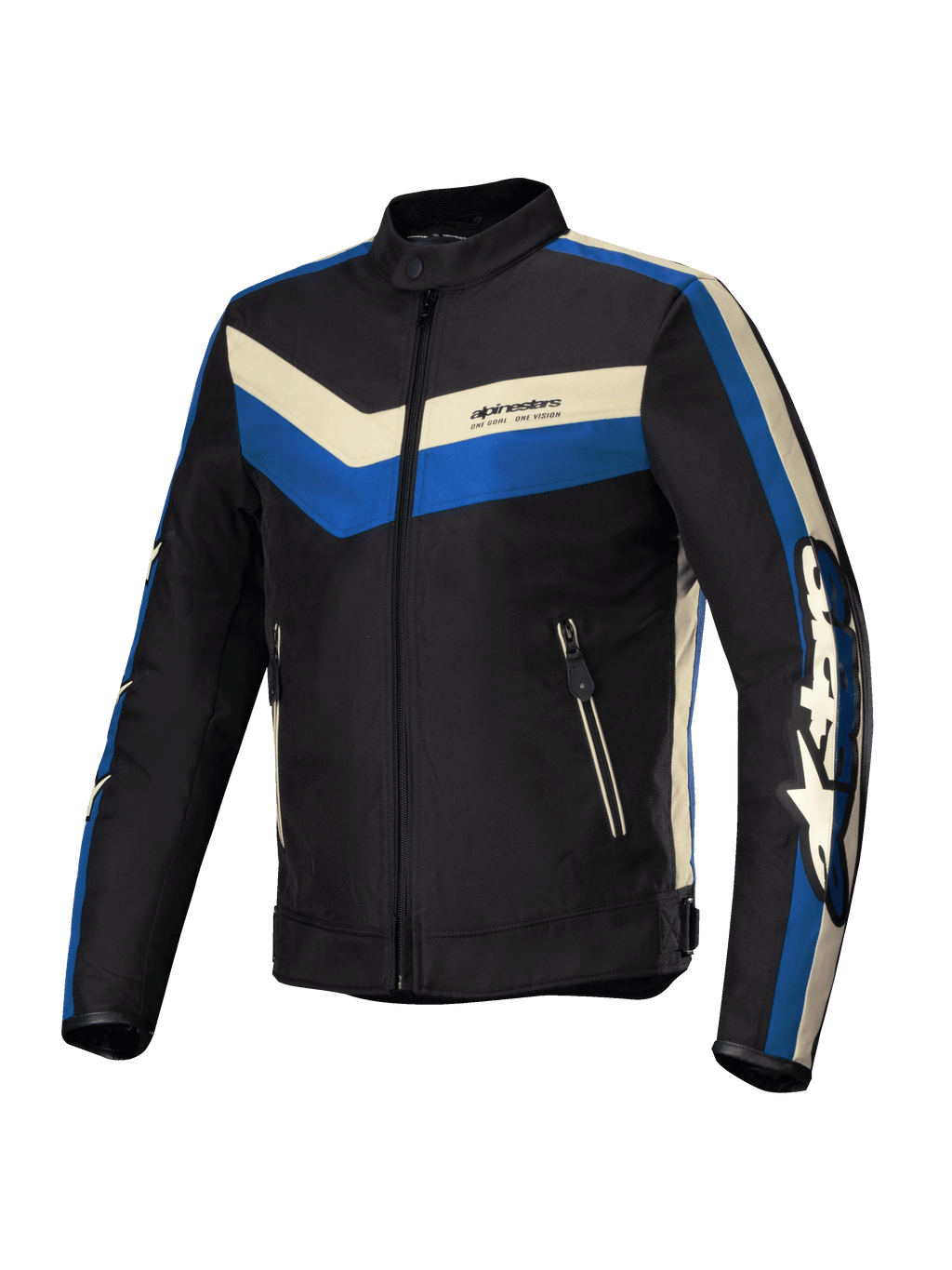 Alpinestars Veste Résistante À L’Eau T-Dyno, blouson de moto textile pour homme, noir, bleu et écru, résistante à l'eau, coupe biker vintage